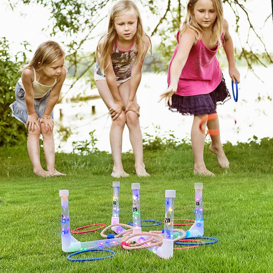LED Ring Toss Game Set, Outdoor Indoor Yard Game for Adults & Kids with Light-Up Targets, Compact Carry for V1107-LED RING TOSS GAME SET