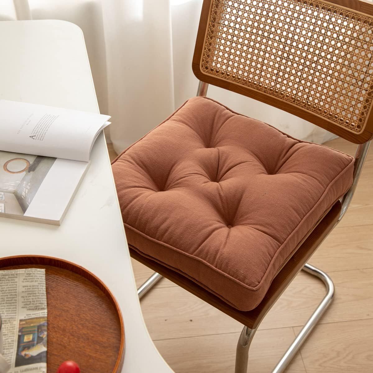 43x43x6cm Linen Cotton Thick Seat Cushion: Plush, Solid-Colour, for Office & Home Chairs, Aussie Comfort V1107-LINEN COTTON THICK SEAT CUSHION