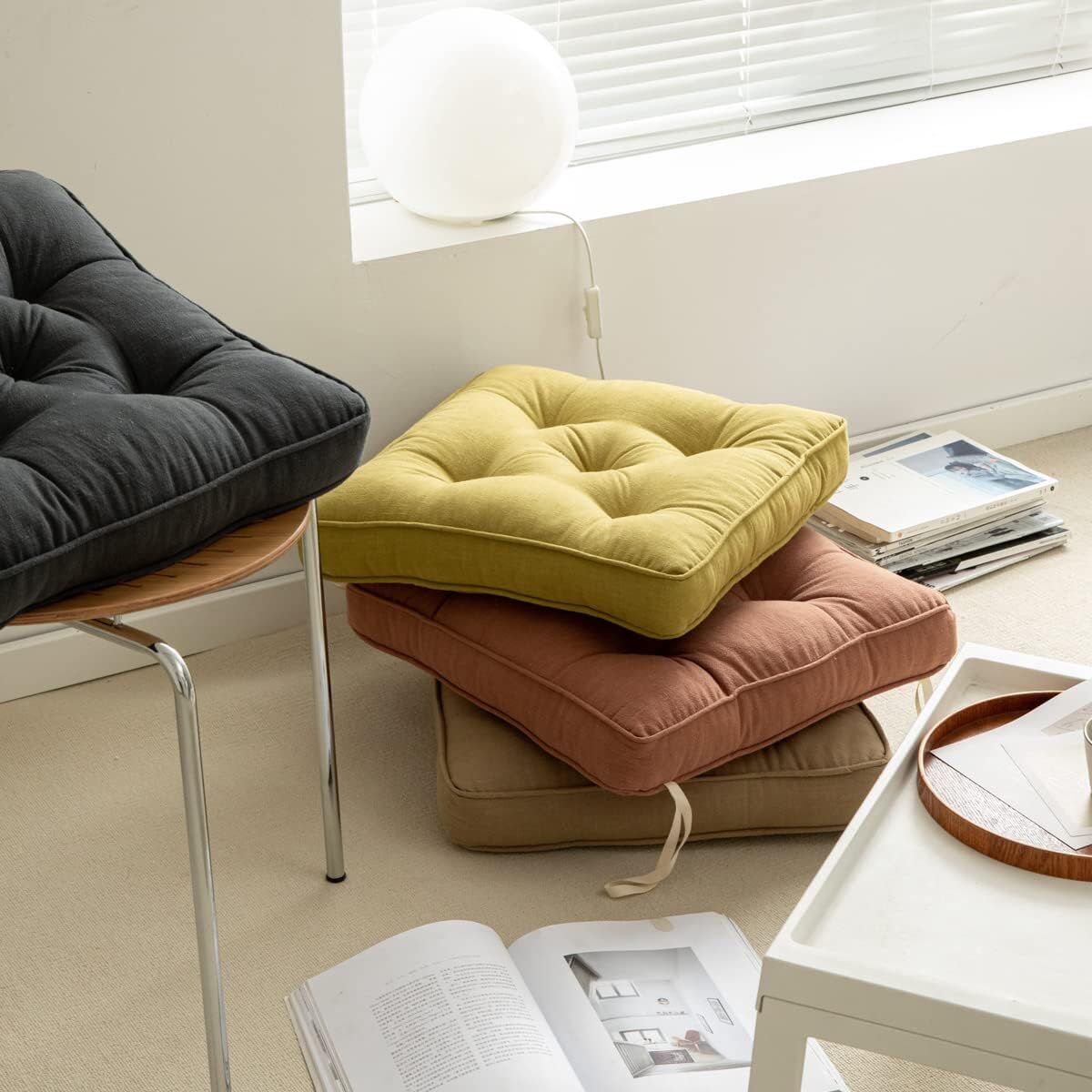 43x43x6cm Linen Cotton Thick Seat Cushion: Plush, Solid-Colour, for Office & Home Chairs, Aussie Comfort V1107-LINEN COTTON THICK SEAT CUSHION