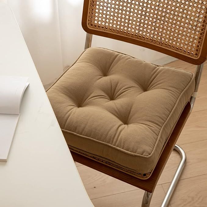 43x43x6cm Linen Cotton Thick Seat Cushion: Plush, Solid-Colour, for Office & Home Chairs, Aussie Comfort V1107-LINEN COTTON THICK SEAT CUSHION1