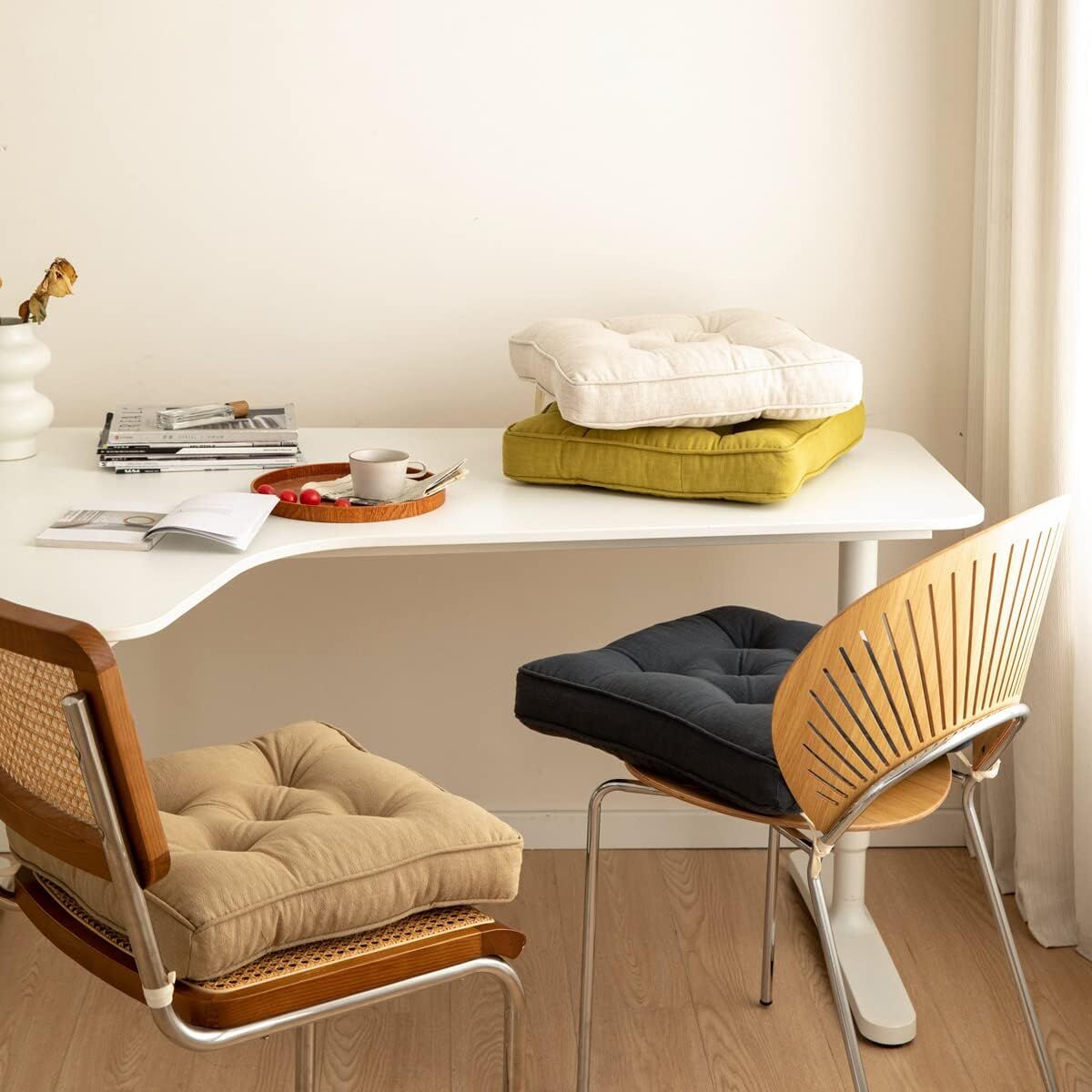 43x43x6cm Linen Cotton Thick Seat Cushion: Plush, Solid-Colour, for Office & Home Chairs, Aussie Comfort V1107-LINEN COTTON THICK SEAT CUSHION1