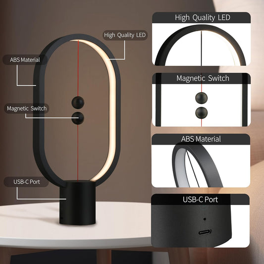 Black Magnetic Balance LED Table Lamp: USB-Powered, Dimmable Eye-Care Light with Award-Winning Design for V1107-MAGNETIC BALANCE LED TABLE LAMP