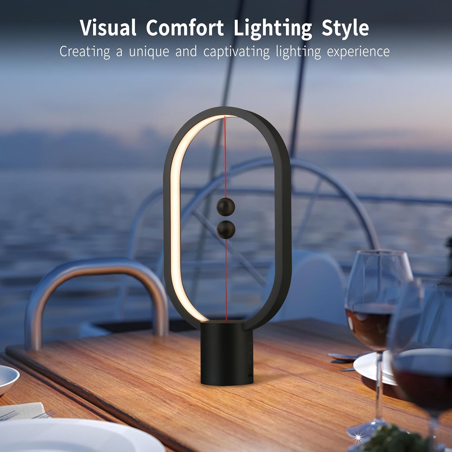 Black Magnetic Balance LED Table Lamp: USB-Powered, Dimmable Eye-Care Light with Award-Winning Design for V1107-MAGNETIC BALANCE LED TABLE LAMP