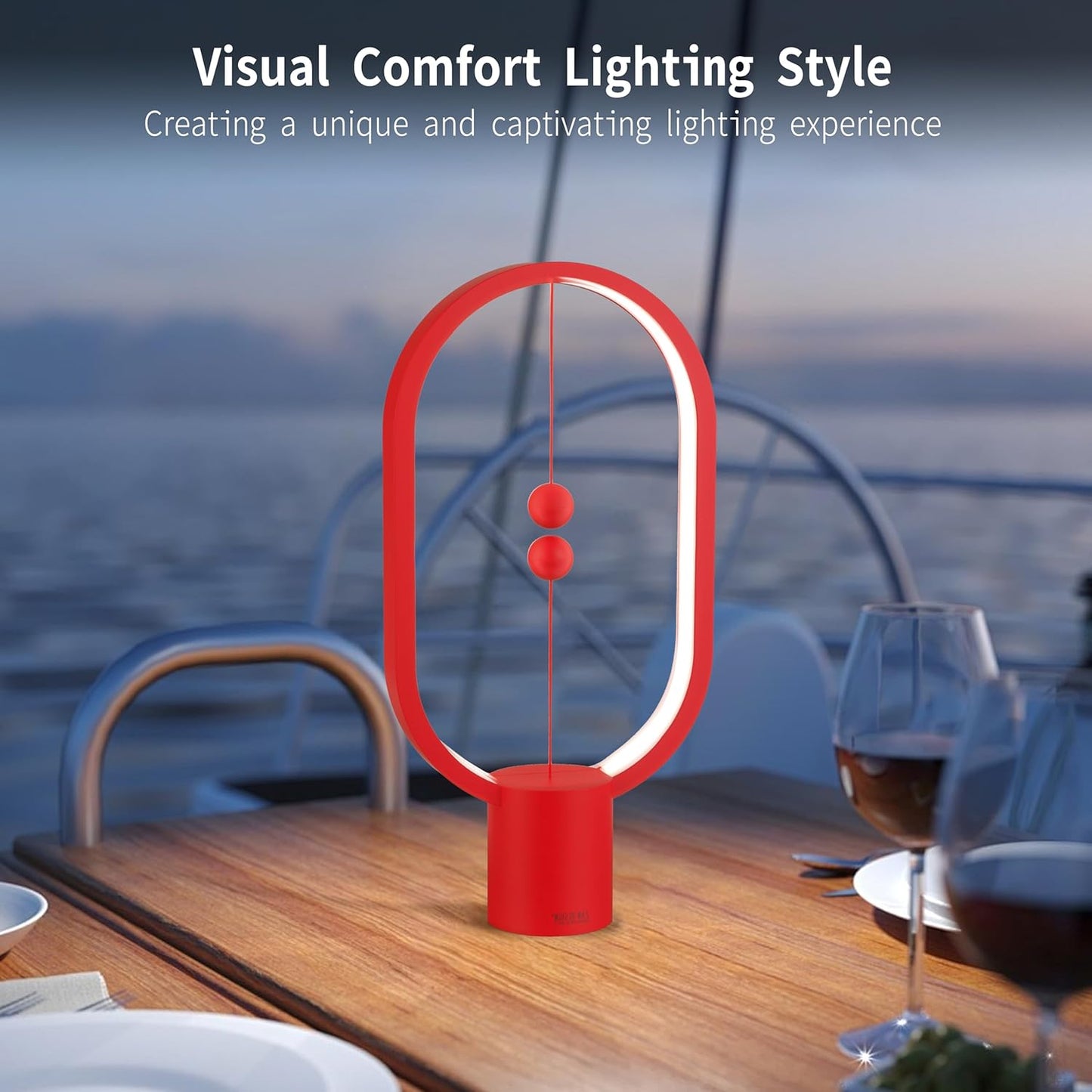 Red Magnetic Balance LED Table Lamp: USB-Powered, Dimmable Eye-Care Light with Award-Winning Design for V1107-MAGNETIC BALANCE LED TABLE LAMP1