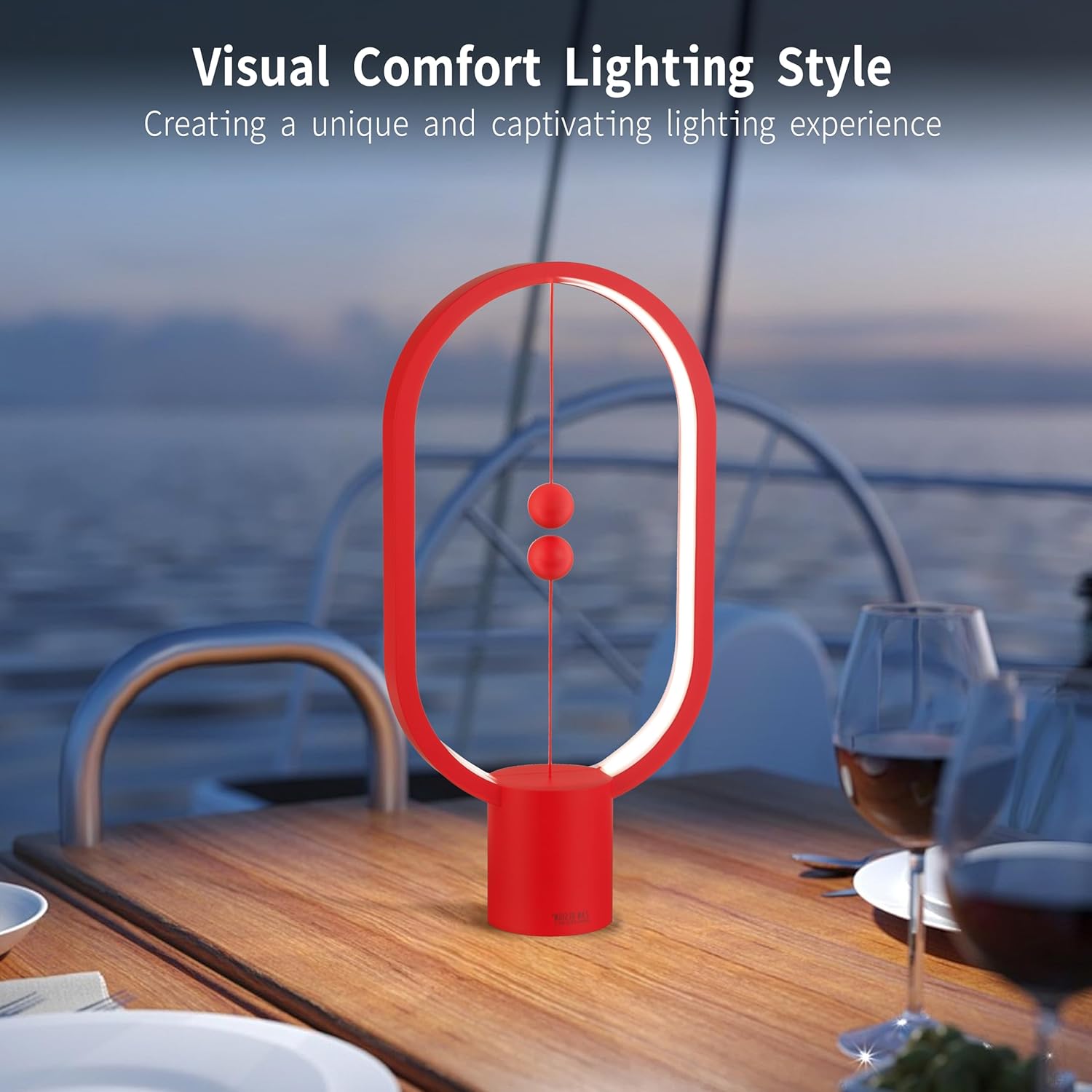 Red Magnetic Balance LED Table Lamp: USB-Powered, Dimmable Eye-Care Light with Award-Winning Design for V1107-MAGNETIC BALANCE LED TABLE LAMP1