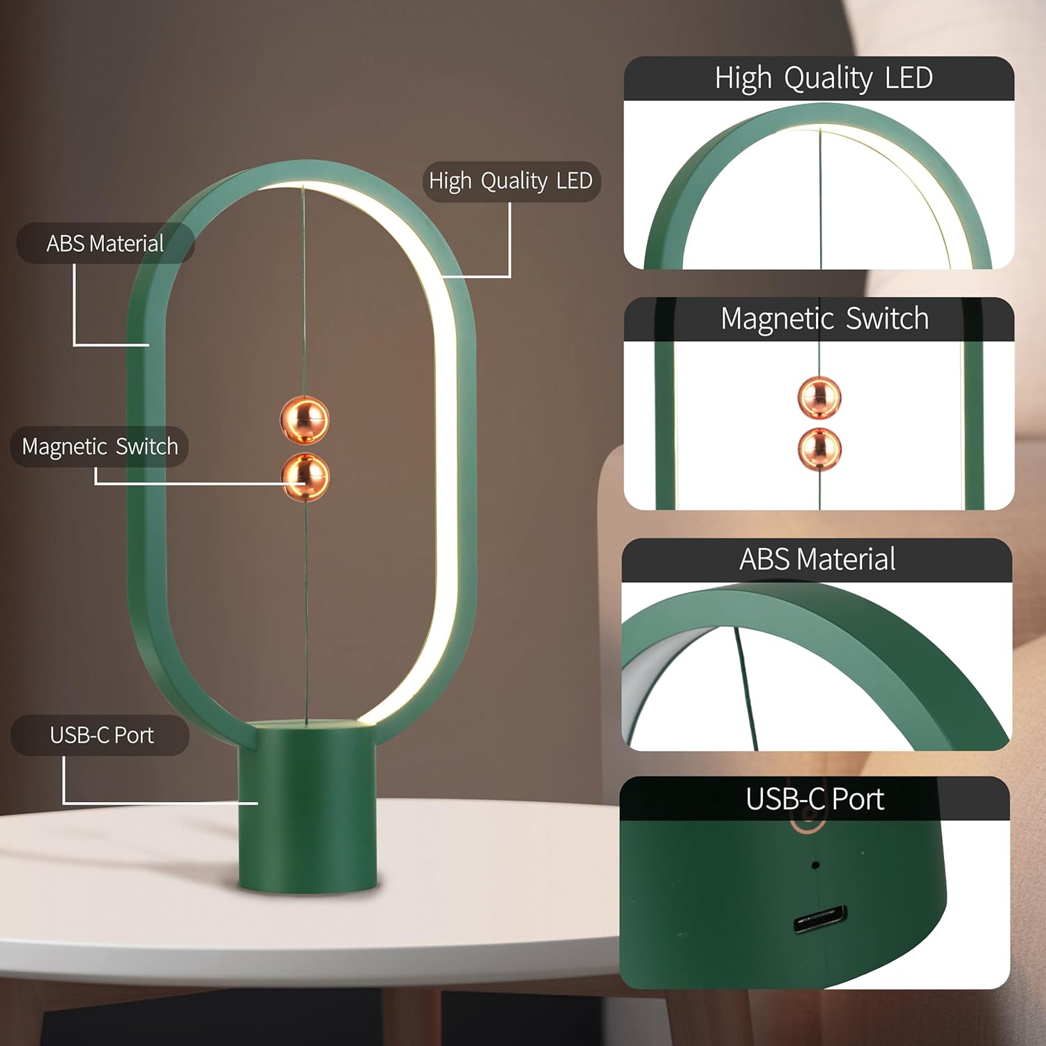 Green Magnetic Balance LED Table Lamp: USB-Powered, Dimmable Eye-Care Light with Award-Winning Design for V1107-MAGNETIC BALANCE LED TABLE LAMP2