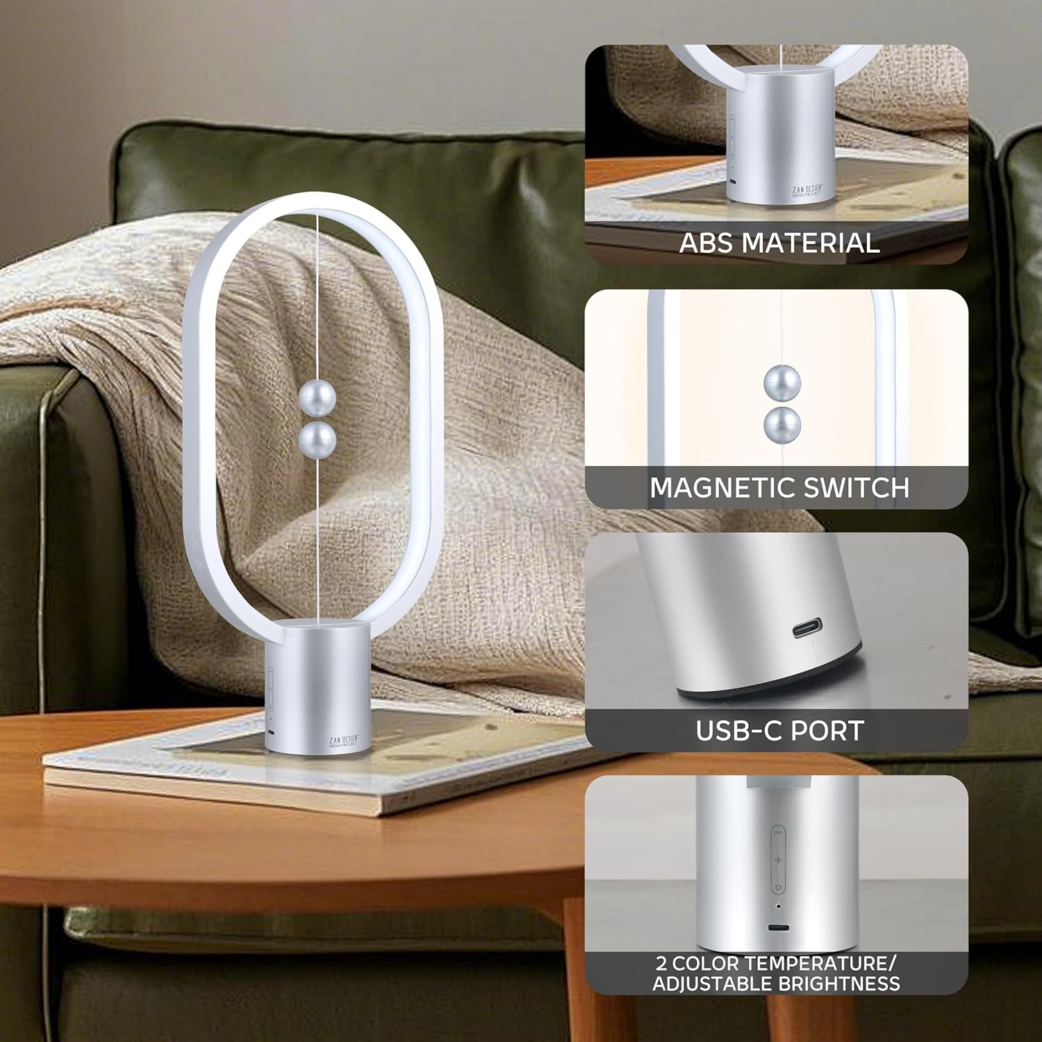 Silver Magnetic Balance LED Table Lamp: USB-Powered, Dimmable Eye-Care Light with Award-Winning Design for V1107-MAGNETIC BALANCE LED TABLE LAMP3