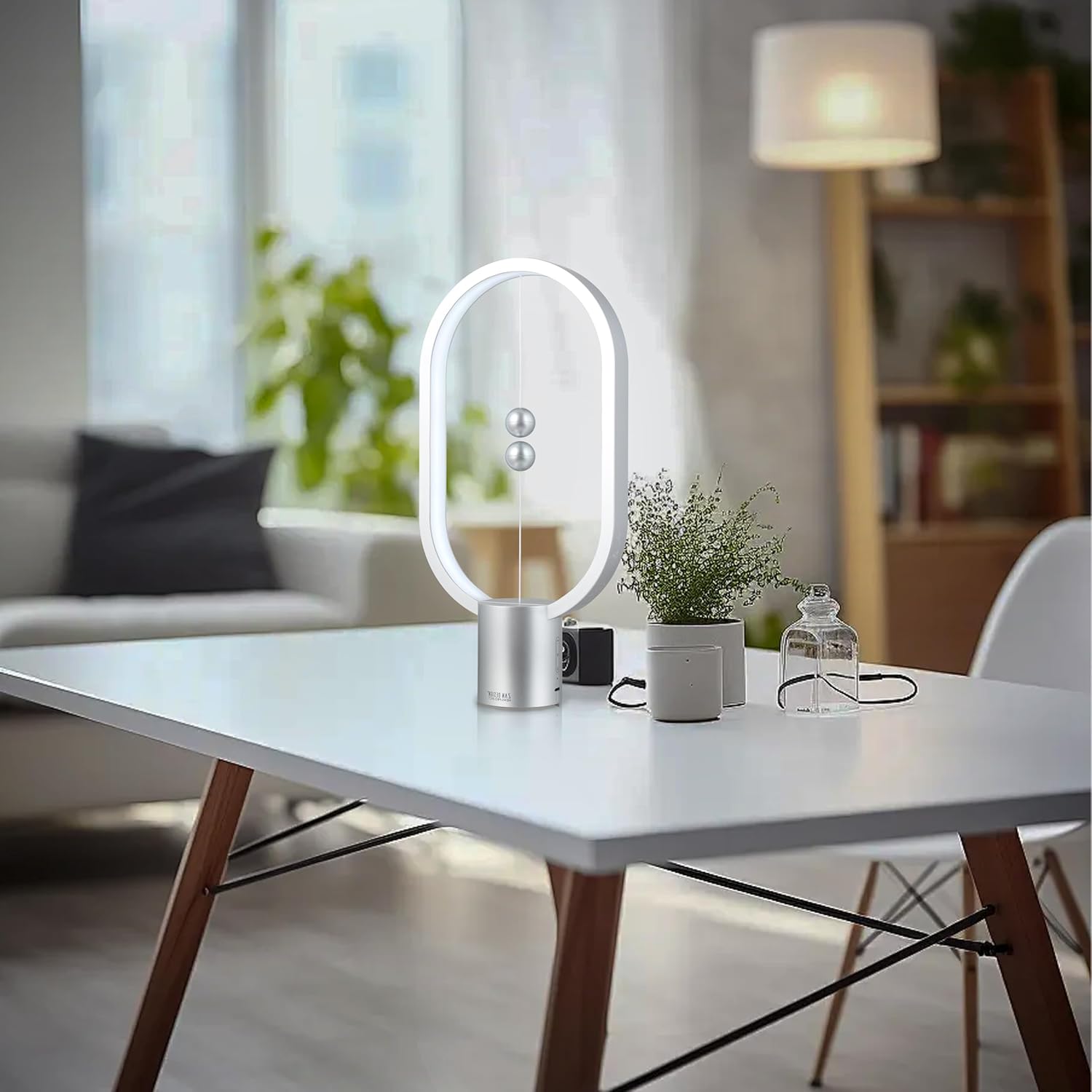 Silver Magnetic Balance LED Table Lamp: USB-Powered, Dimmable Eye-Care Light with Award-Winning Design for V1107-MAGNETIC BALANCE LED TABLE LAMP3