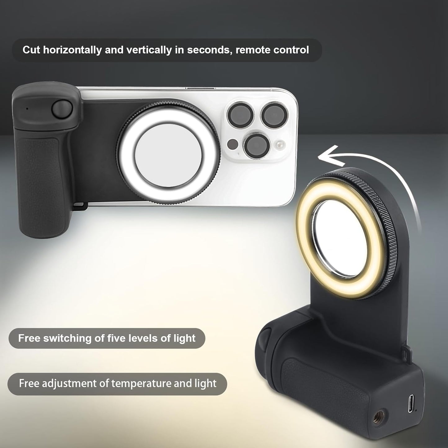 Magnetic Phone Camera Grip with Fill Light & Remote: Stable Shooting Holder for iPhone/Android - Ideal for V1107-MAGNETIC PHONE CAMERA GRIP