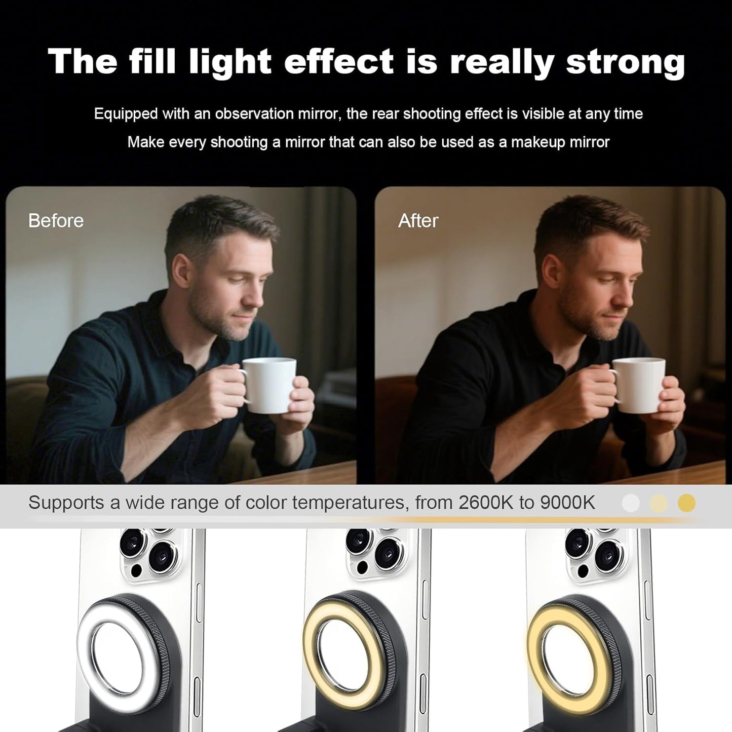 Magnetic Phone Camera Grip with Fill Light & Remote: Stable Shooting Holder for iPhone/Android - Ideal for V1107-MAGNETIC PHONE CAMERA GRIP