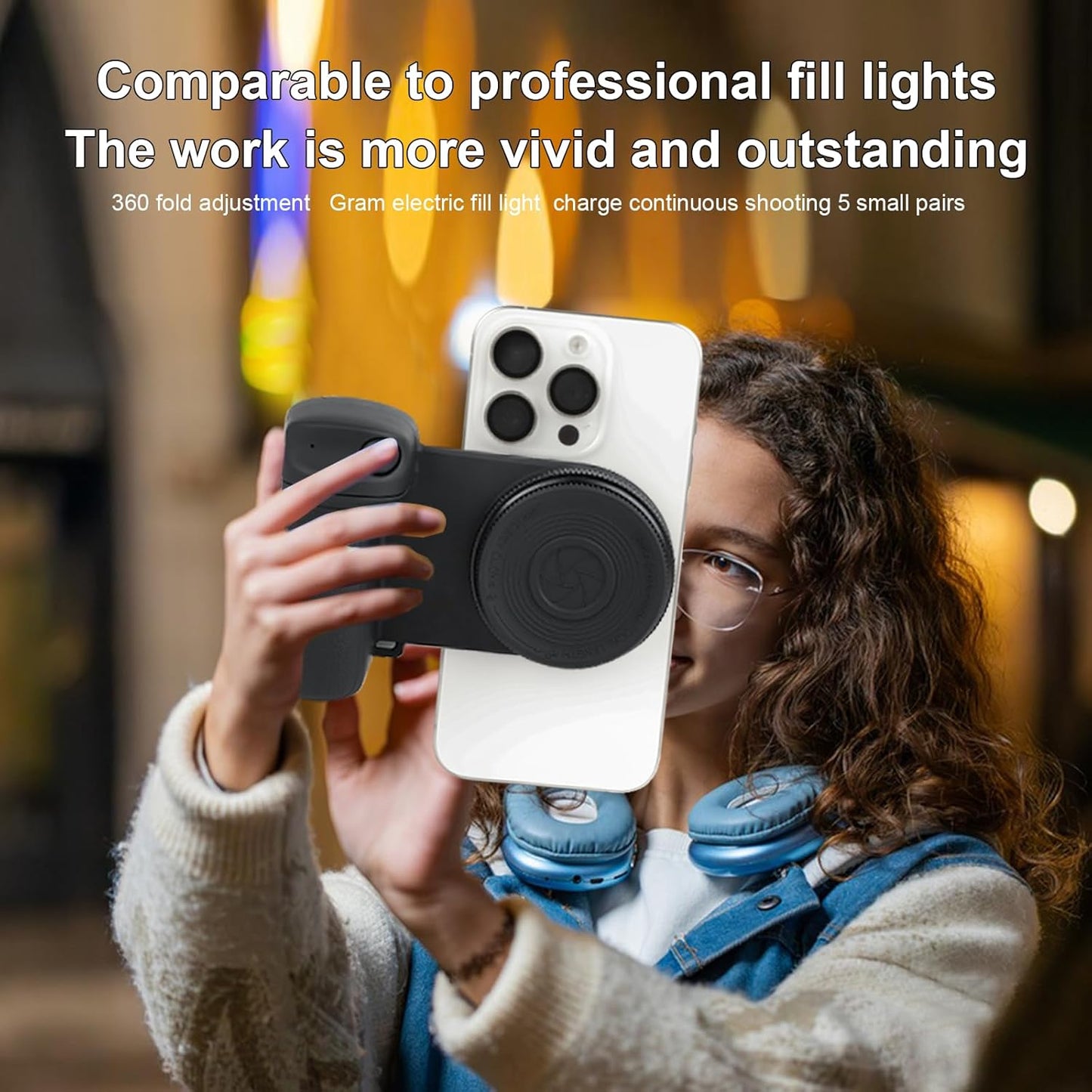 Magnetic Phone Camera Grip with Fill Light & Remote: Stable Shooting Holder for iPhone/Android - Ideal for V1107-MAGNETIC PHONE CAMERA GRIP