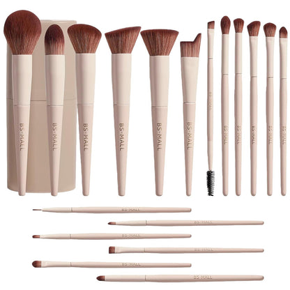 Matte Beige Makeup Brush Set (18-Piece): Professional, Cruelty-Free for Foundation, Blush & Eyeshadow, Ideal V1107-MATTE BEIGE MAKEUP BRUSH SET