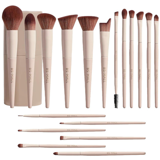 Matte Beige Makeup Brush Set (18-Piece): Professional, Cruelty-Free for Foundation, Blush & Eyeshadow, Ideal V1107-MATTE BEIGE MAKEUP BRUSH SET