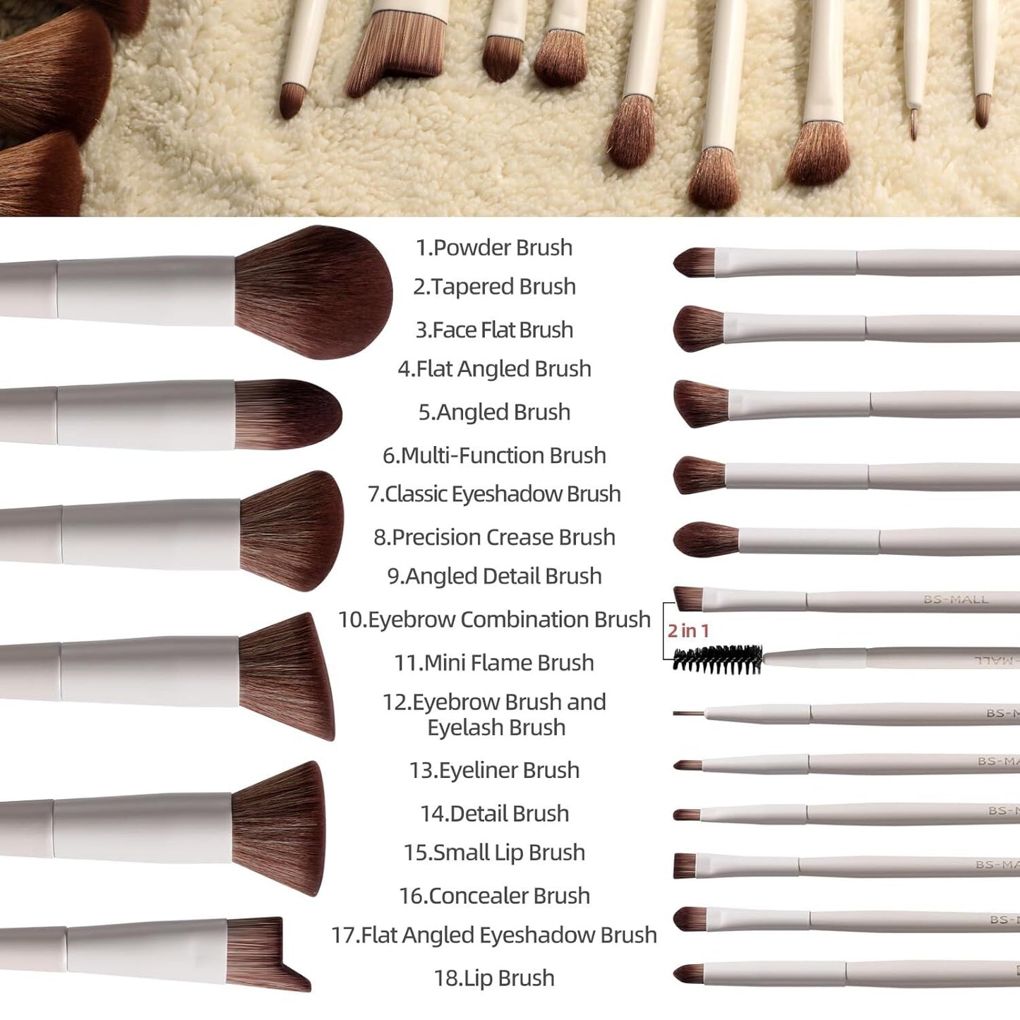 Matte Beige Makeup Brush Set (18-Piece): Professional, Cruelty-Free for Foundation, Blush & Eyeshadow, Ideal V1107-MATTE BEIGE MAKEUP BRUSH SET