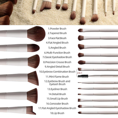 Matte Beige Makeup Brush Set (18-Piece): Professional, Cruelty-Free for Foundation, Blush & Eyeshadow, Ideal V1107-MATTE BEIGE MAKEUP BRUSH SET