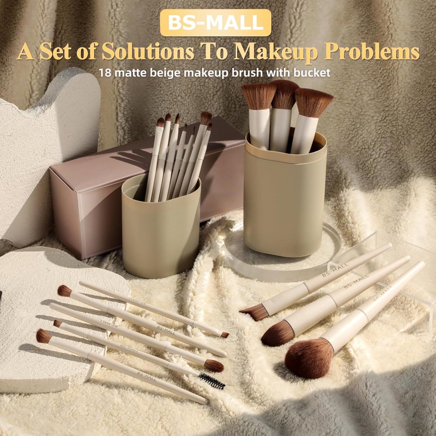 Matte Beige Makeup Brush Set (18-Piece): Professional, Cruelty-Free for Foundation, Blush & Eyeshadow, Ideal V1107-MATTE BEIGE MAKEUP BRUSH SET