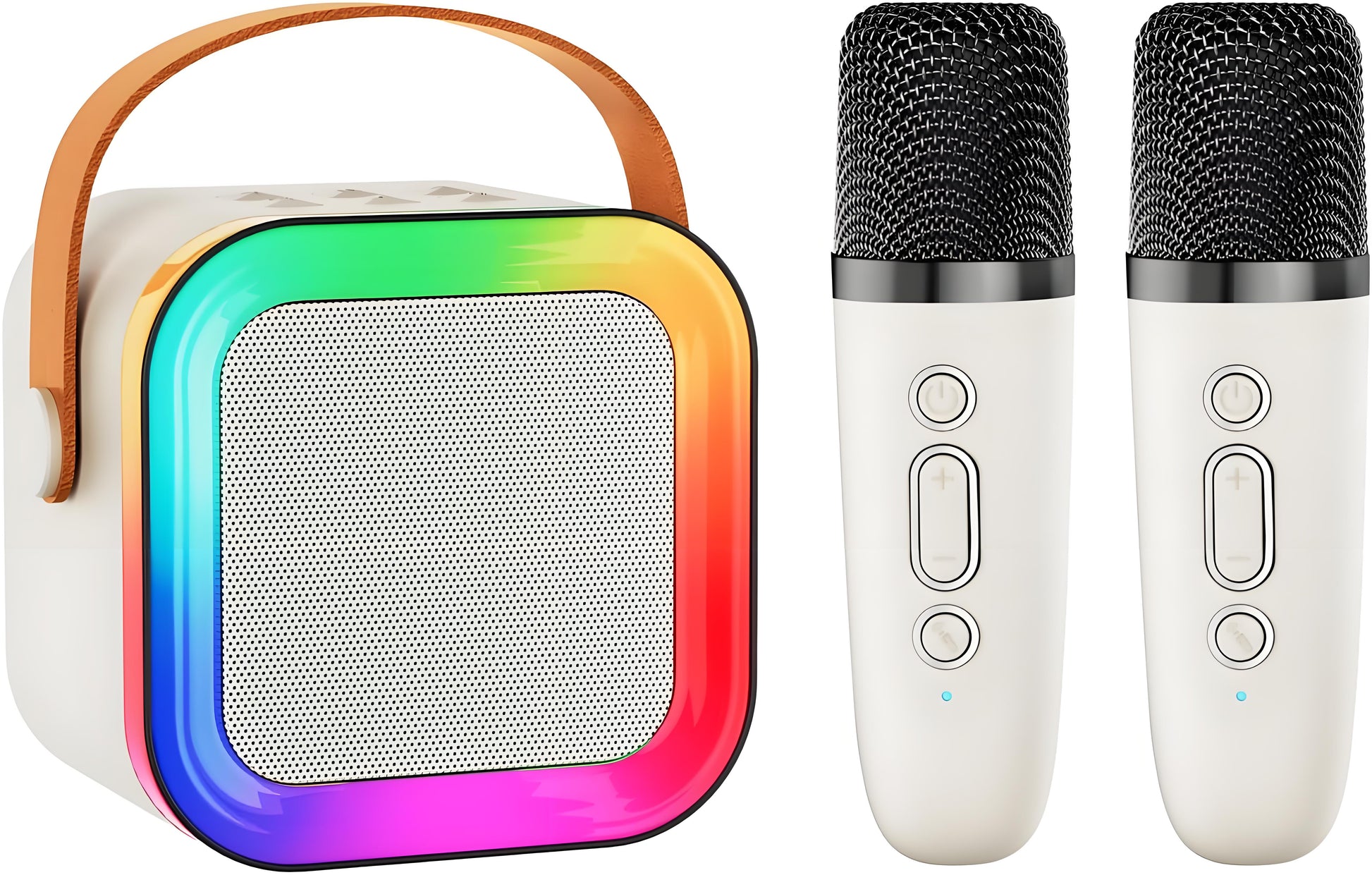 Off-White Mini Karaoke Machine with 2 Wireless Microphones: Portable Bluetooth Speaker for Kids & Adults, V1107-MINI KARAOKE MACHINE WITH 2 WIRELESS MICROPHONES