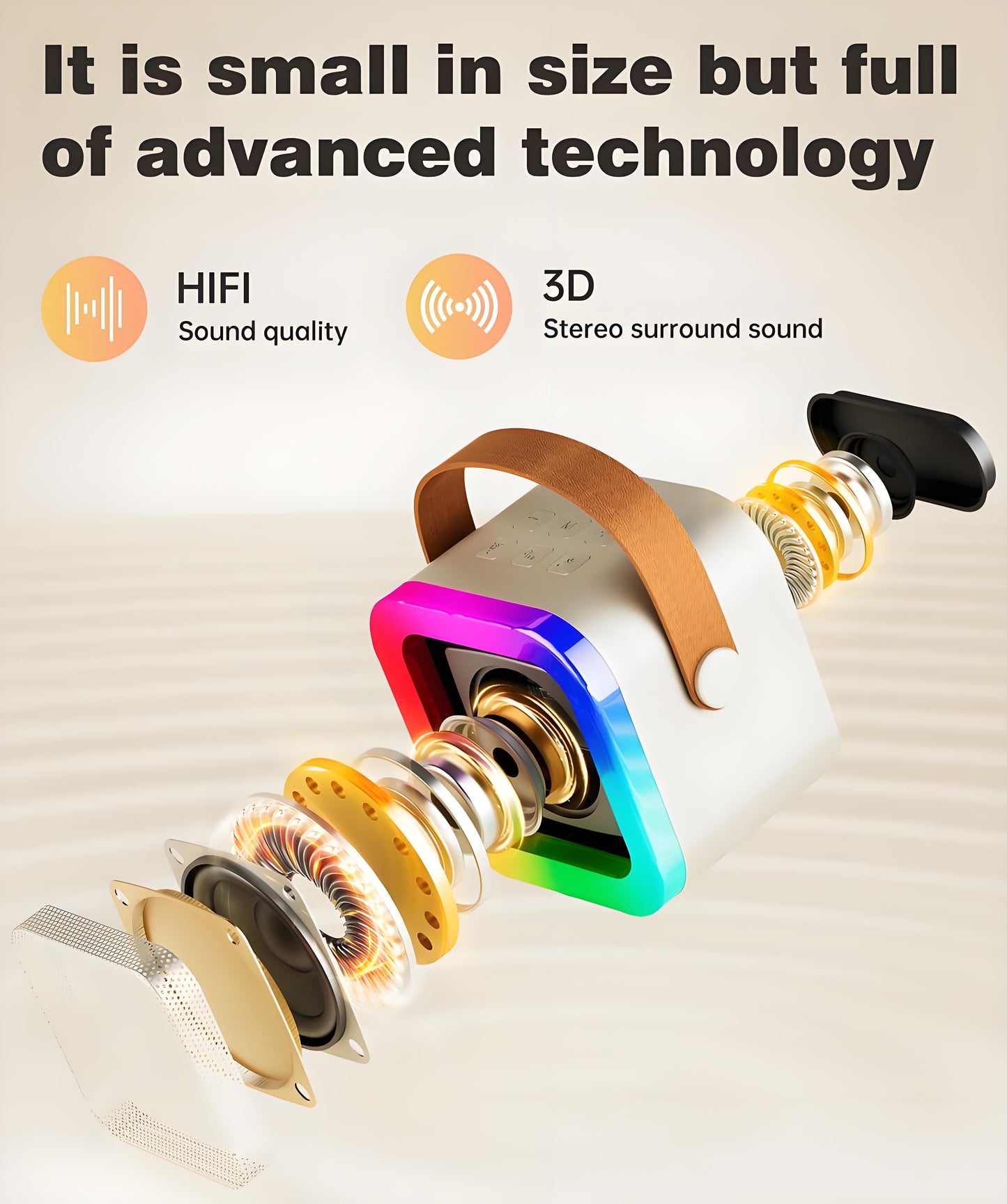 Off-White Mini Karaoke Machine with 2 Wireless Microphones: Portable Bluetooth Speaker for Kids & Adults, V1107-MINI KARAOKE MACHINE WITH 2 WIRELESS MICROPHONES