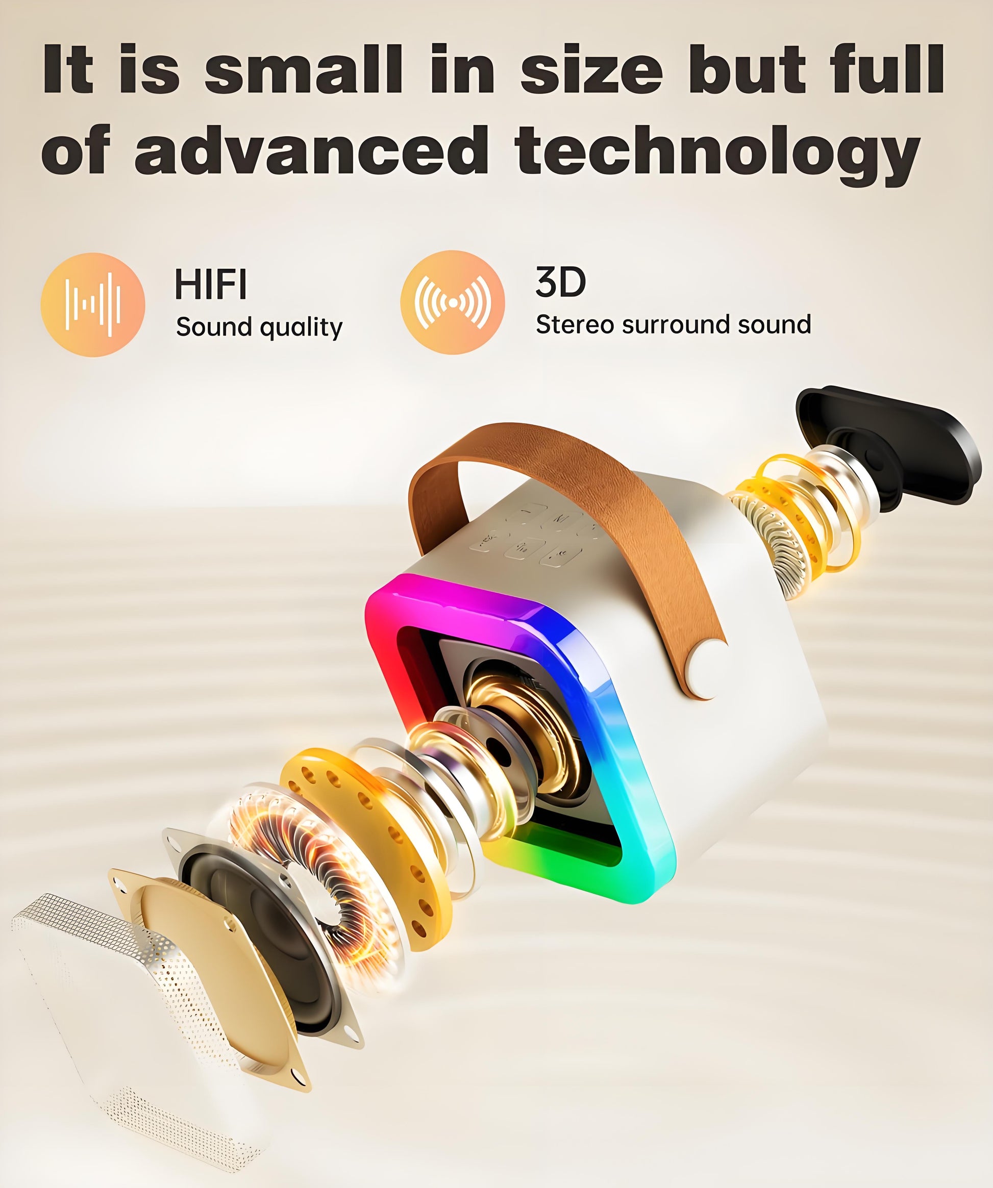 Off-White Mini Karaoke Machine with 2 Wireless Microphones: Portable Bluetooth Speaker for Kids & Adults, V1107-MINI KARAOKE MACHINE WITH 2 WIRELESS MICROPHONES