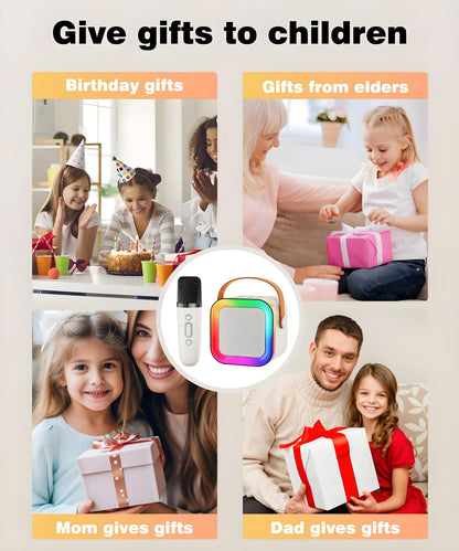 Off-White Mini Karaoke Machine with 2 Wireless Microphones: Portable Bluetooth Speaker for Kids & Adults, V1107-MINI KARAOKE MACHINE WITH 2 WIRELESS MICROPHONES