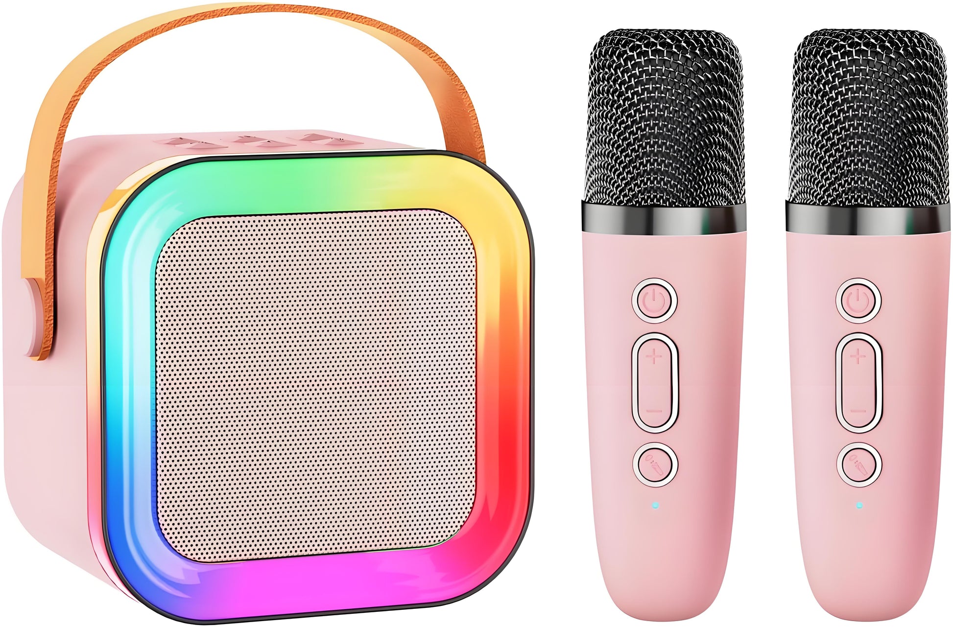 Pink Mini Karaoke Machine with 2 Wireless Microphones: Portable Bluetooth Speaker for Kids & Adults, Ideal V1107-MINI KARAOKE MACHINE WITH 2 WIRELESS MICROPHONES1