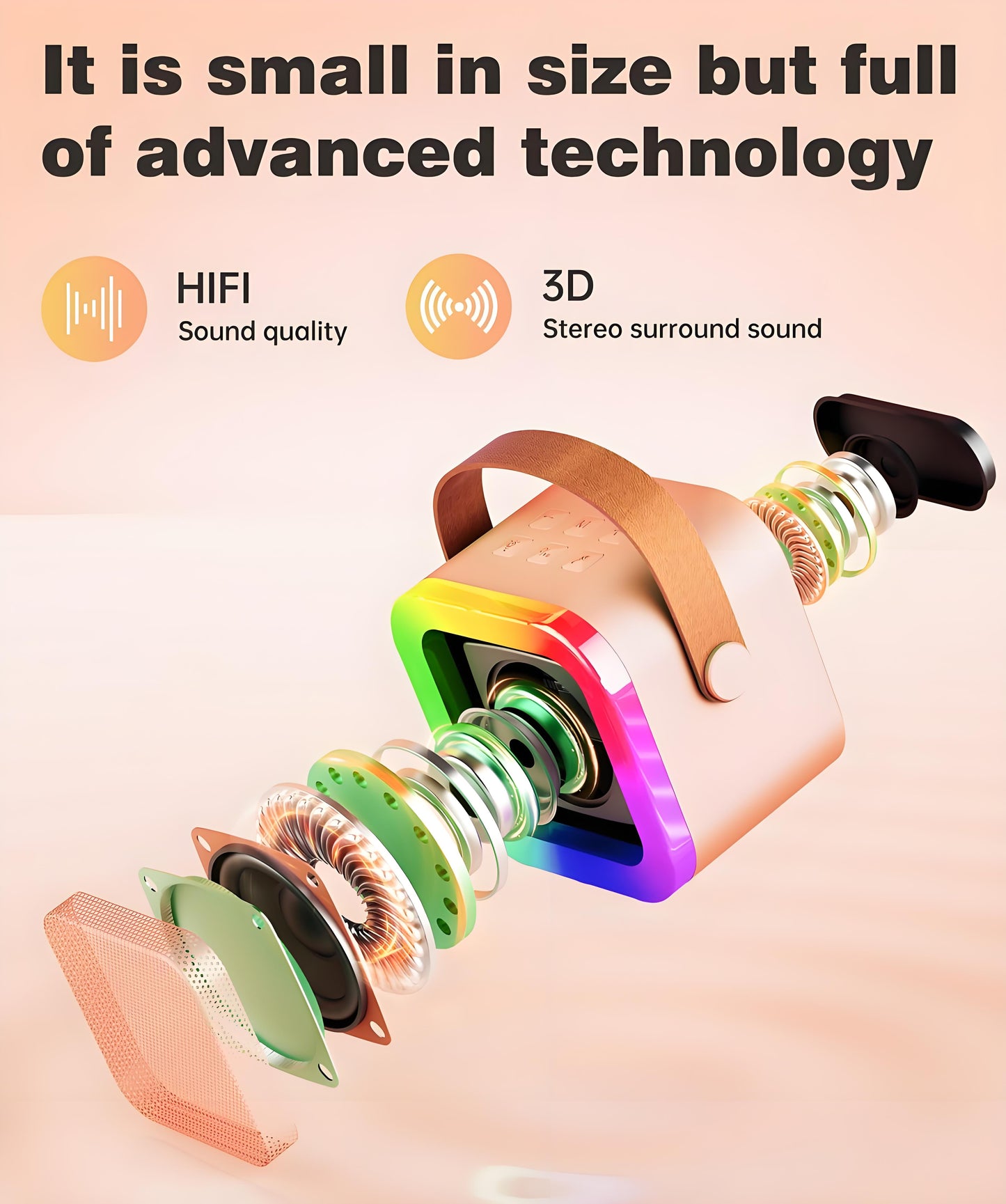 Pink Mini Karaoke Machine with 2 Wireless Microphones: Portable Bluetooth Speaker for Kids & Adults, Ideal V1107-MINI KARAOKE MACHINE WITH 2 WIRELESS MICROPHONES1