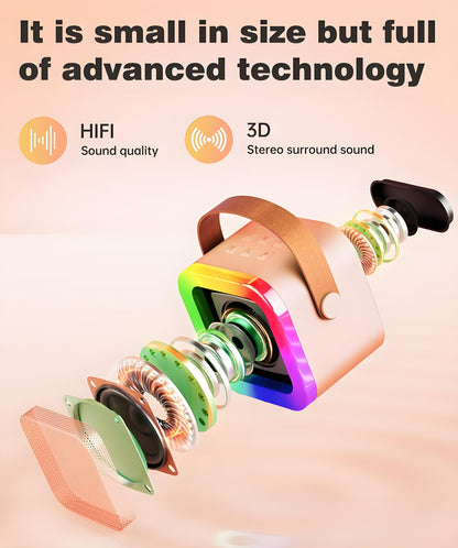 Pink Mini Karaoke Machine with 2 Wireless Microphones: Portable Bluetooth Speaker for Kids & Adults, Ideal V1107-MINI KARAOKE MACHINE WITH 2 WIRELESS MICROPHONES1
