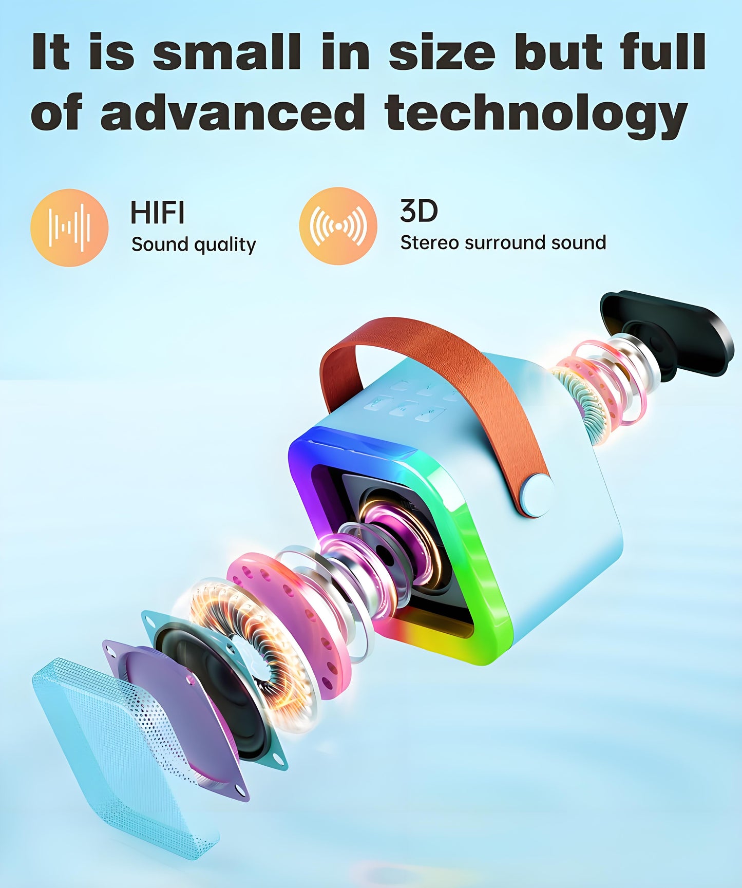Black Mini Karaoke Machine with 2 Wireless Microphones: Portable Bluetooth Speaker for Kids & Adults, Ideal V1107-MINI KARAOKE MACHINE WITH 2 WIRELESS MICROPHONES2