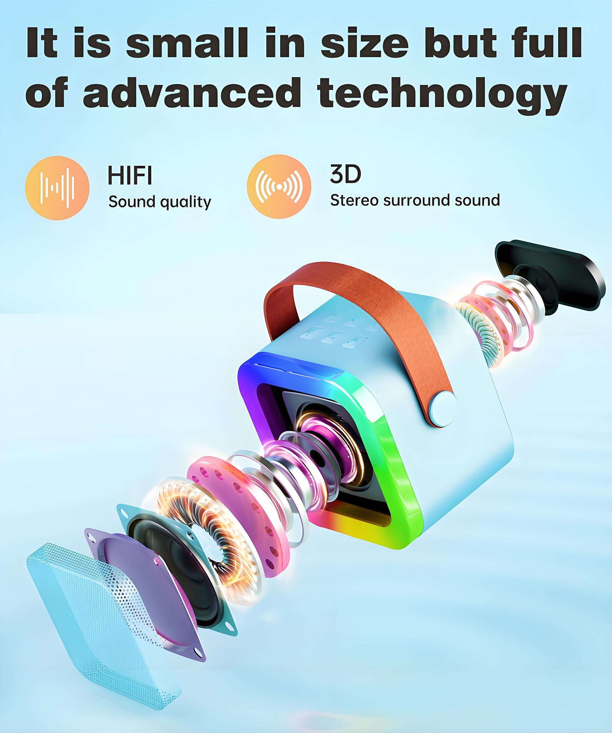 Black Mini Karaoke Machine with 2 Wireless Microphones: Portable Bluetooth Speaker for Kids & Adults, Ideal V1107-MINI KARAOKE MACHINE WITH 2 WIRELESS MICROPHONES2