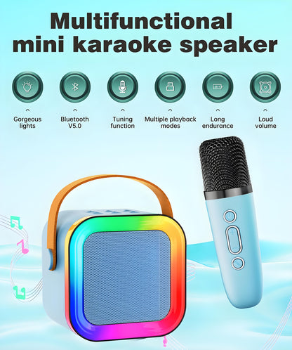 Black Mini Karaoke Machine with 2 Wireless Microphones: Portable Bluetooth Speaker for Kids & Adults, Ideal V1107-MINI KARAOKE MACHINE WITH 2 WIRELESS MICROPHONES2