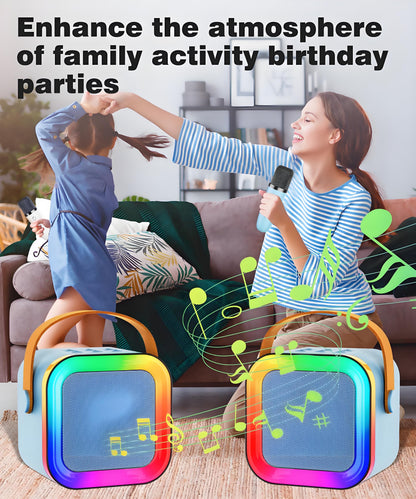 Black Mini Karaoke Machine with 2 Wireless Microphones: Portable Bluetooth Speaker for Kids & Adults, Ideal V1107-MINI KARAOKE MACHINE WITH 2 WIRELESS MICROPHONES2