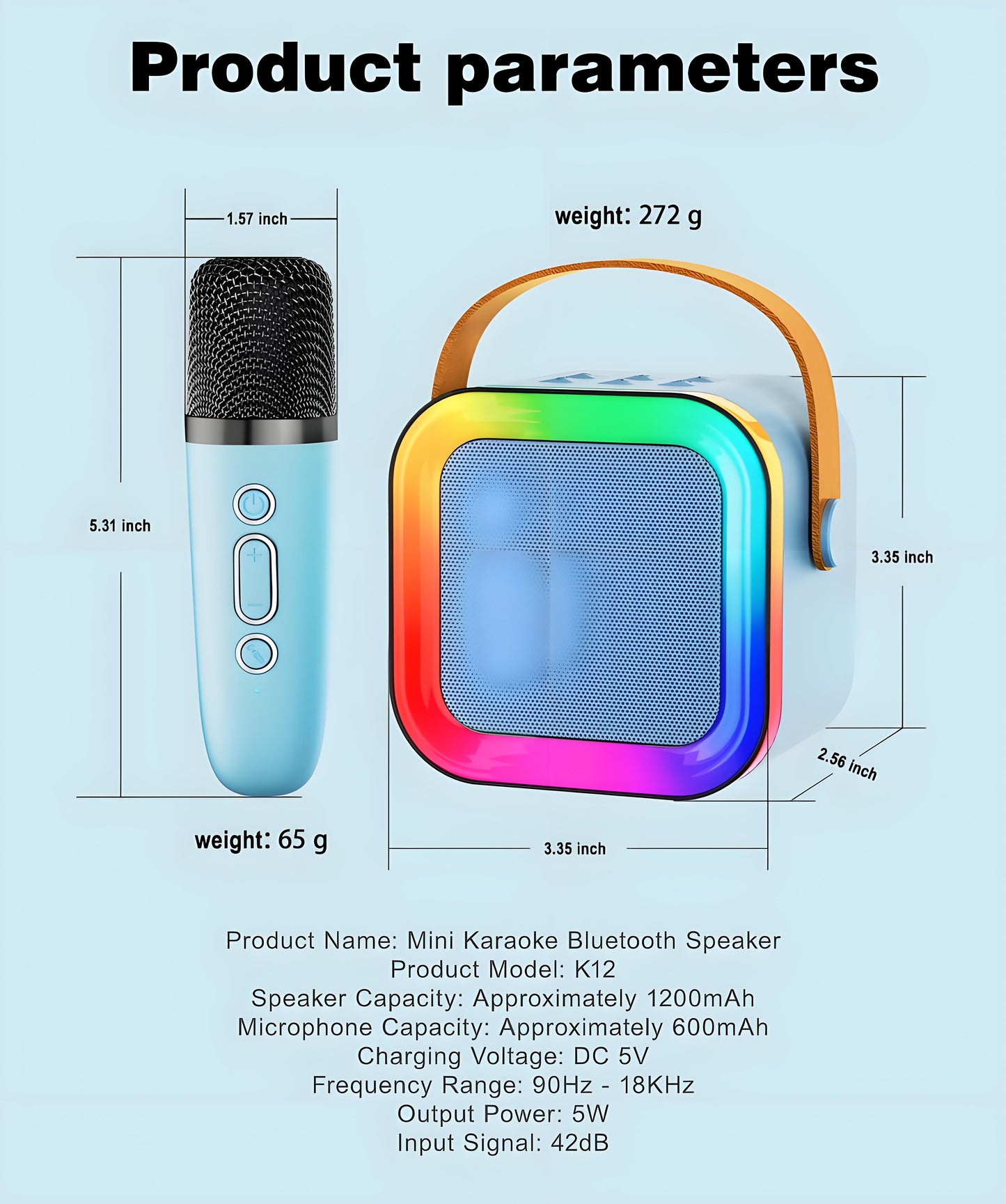 Black Mini Karaoke Machine with 2 Wireless Microphones: Portable Bluetooth Speaker for Kids & Adults, Ideal V1107-MINI KARAOKE MACHINE WITH 2 WIRELESS MICROPHONES2