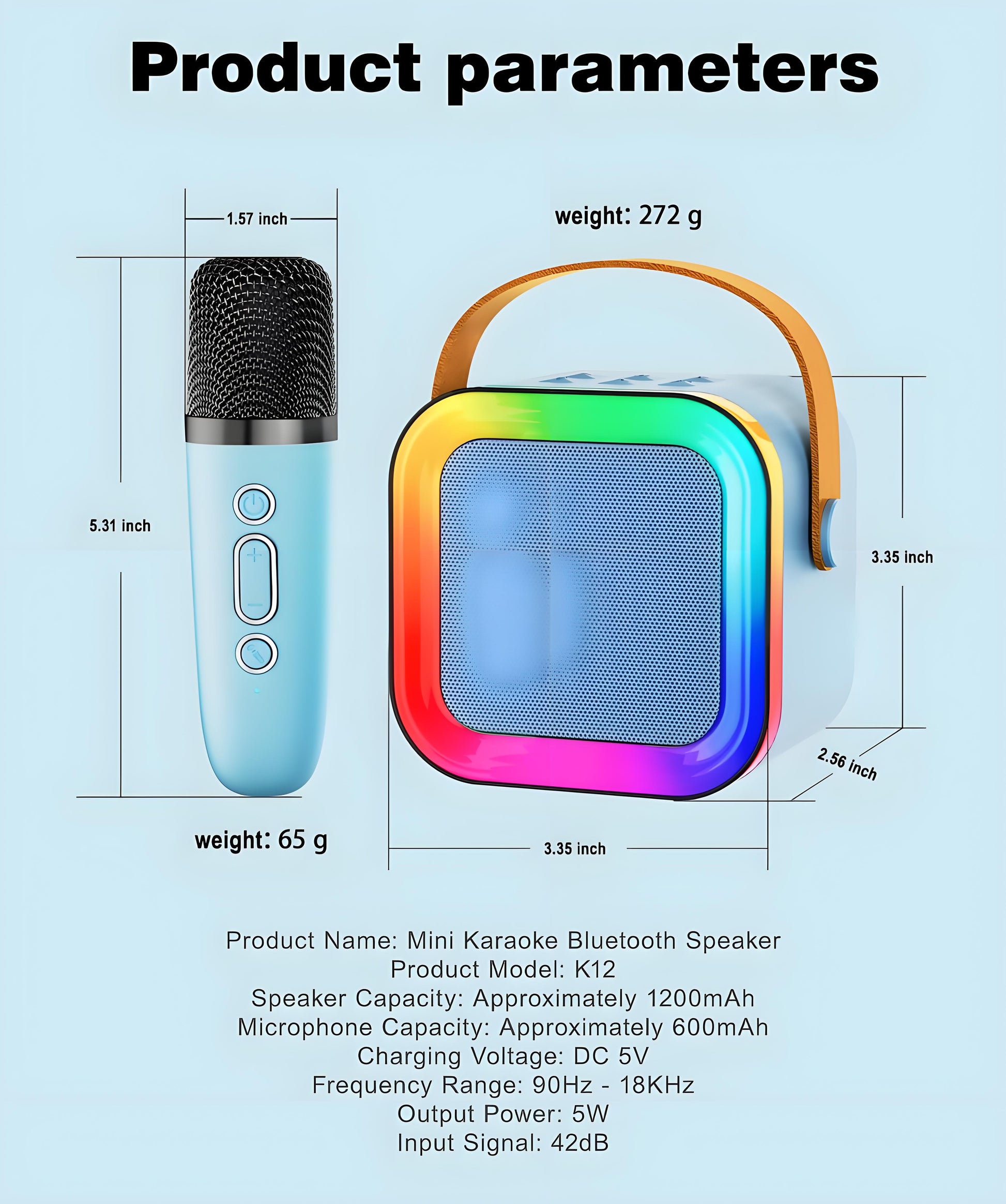 Black Mini Karaoke Machine with 2 Wireless Microphones: Portable Bluetooth Speaker for Kids & Adults, Ideal V1107-MINI KARAOKE MACHINE WITH 2 WIRELESS MICROPHONES2