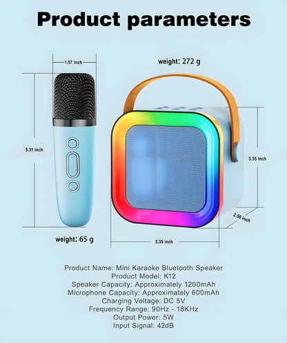 Black Mini Karaoke Machine with 2 Wireless Microphones: Portable Bluetooth Speaker for Kids & Adults, Ideal V1107-MINI KARAOKE MACHINE WITH 2 WIRELESS MICROPHONES2