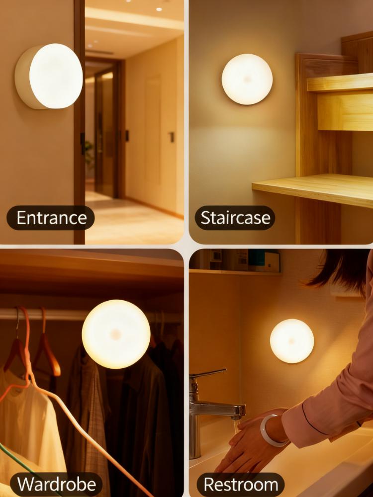 Motion Sensor LED Night Light, 86mm Diameter Smart Induction Lamp with USB Charging & Magnetic Mount, V1107-MOTION SENSOR LED NIGHT LIGHT
