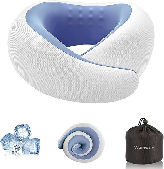 Travel Pillows for Airplanes,Memory Foam Neck Pillow for Traveling,Smooth & Cooling Fabric Plane Pillow for V1107-NECK PILLOW-BLUE