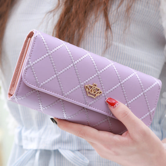 Christmas gift Women's Quilted Leather Wallet, Stylish Long Clutch with Heart Accent, for Cards & Cash V1107-NVSHIQIANBAO-PURPLE