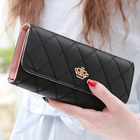 Christmas gift Women's Quilted Leather Wallet, Stylish Long Clutch with Heart Accent, for Cards & Cash V1107-NVSHIQIANBAO1-BLACK