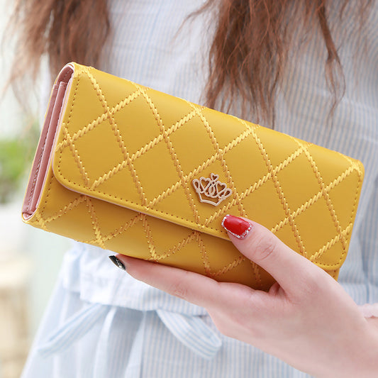 Christmas gift Women's Quilted Leather Wallet, Stylish Long Clutch with Heart Accent, for Cards & Cash V1107-NVSHIQIANBAO4-YELLOW