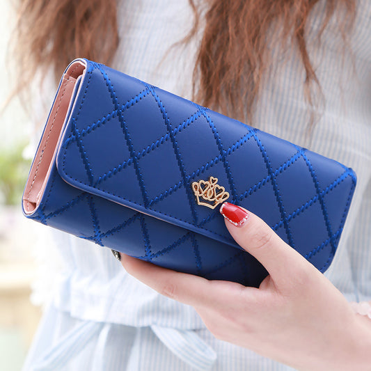 Christmas gift Women's Quilted Leather Wallet, Stylish Long Clutch with Heart Accent, for Cards & Cash V1107-NVSHIQIANBAO5-BLUE