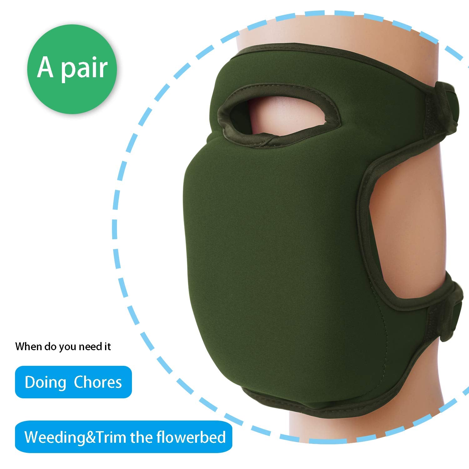 Olive Green Gardening Knee Pads (2-Pack): Ultra-Thick Memory Foam, Adjustable Straps - Ideal for Gardening, V1107-OLIVE GREEN GARDENING KNEE PADS