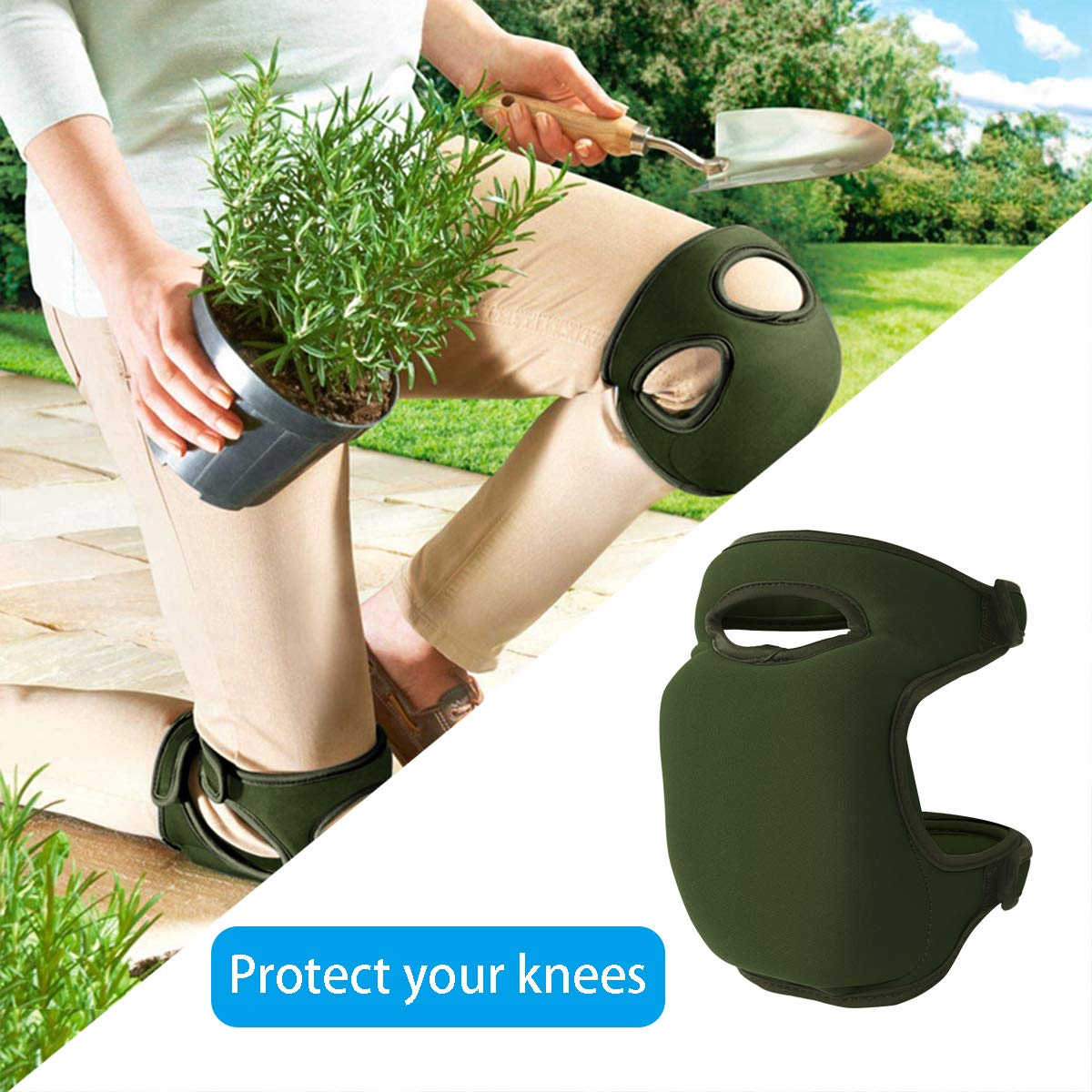 Olive Green Gardening Knee Pads (2-Pack): Ultra-Thick Memory Foam, Adjustable Straps - Ideal for Gardening, V1107-OLIVE GREEN GARDENING KNEE PADS