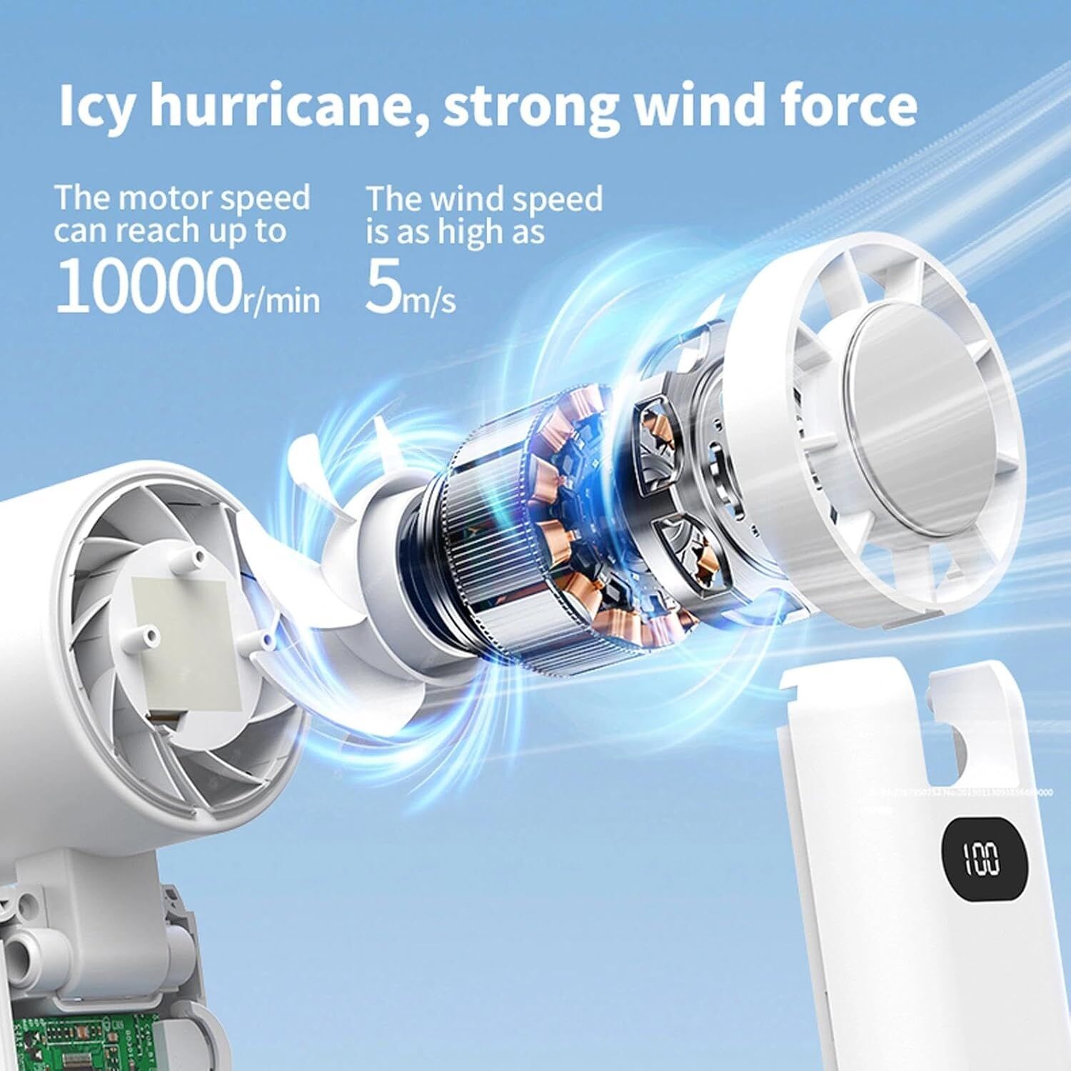Portable Handheld Turbo Fan with Cooling Tech, Digital Display, 100-Speed Control, Rechargeable 4-in-1 V1107-PORTABLE FAN