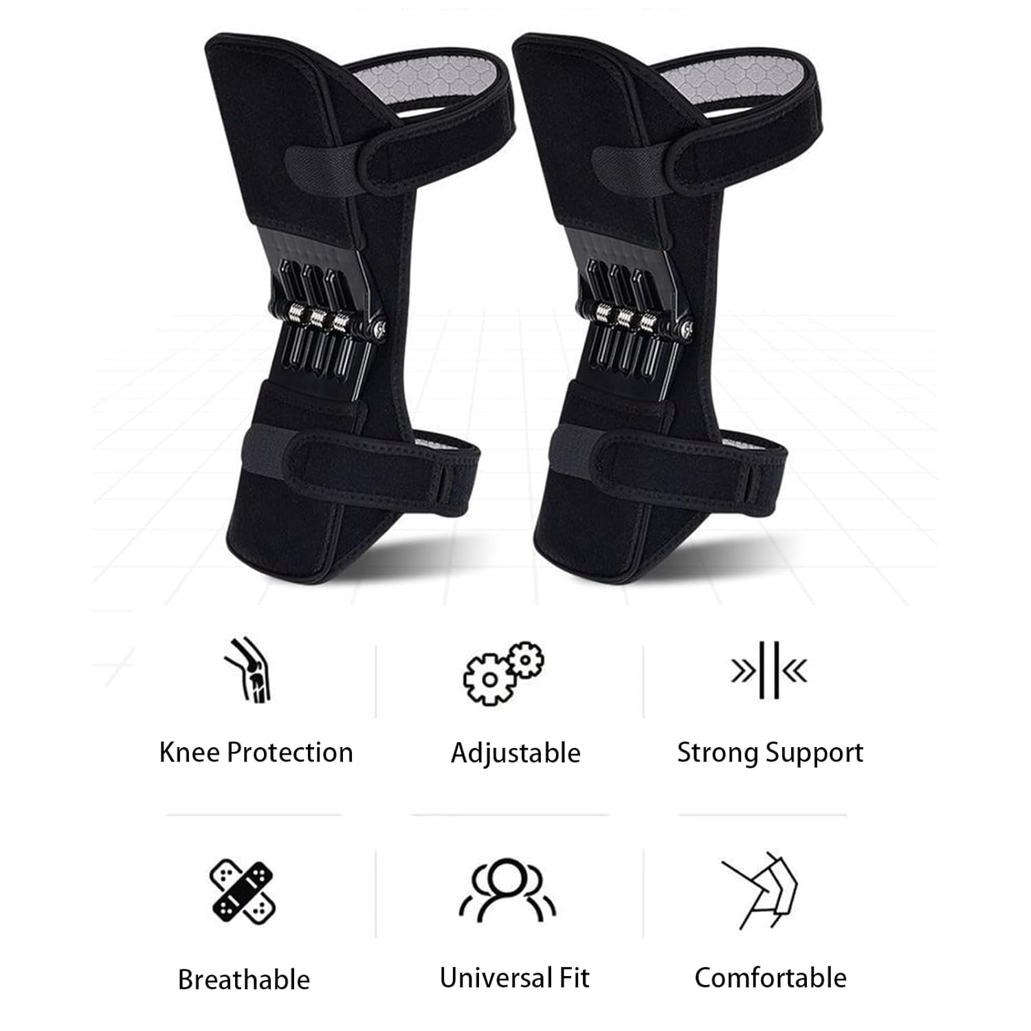 Power Knee Braces (2 Pack): 4-Spring Joint Support, Adjustable Stabilizer for Pain Relief, Sports & Daily Use V1107-POWER KNEE BRACES