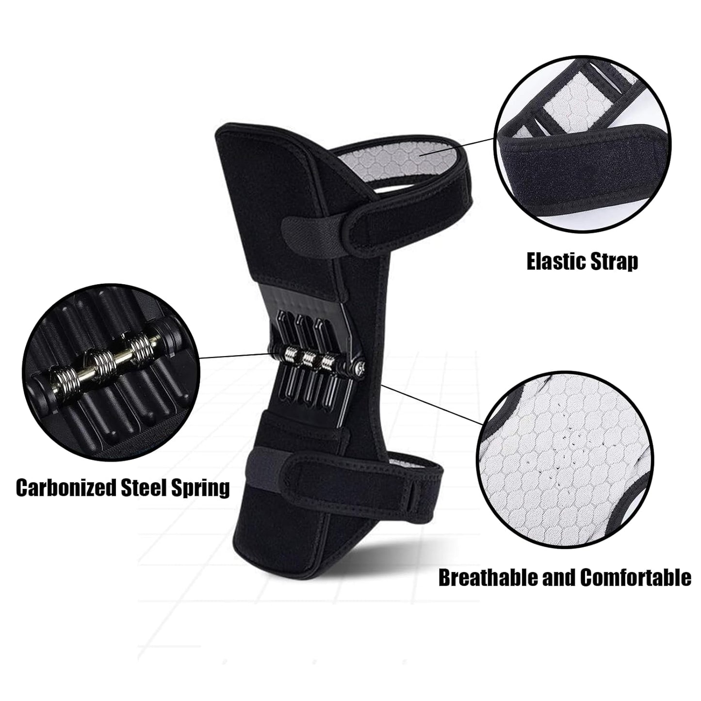 Power Knee Braces (2 Pack): 4-Spring Joint Support, Adjustable Stabilizer for Pain Relief, Sports & Daily Use V1107-POWER KNEE BRACES