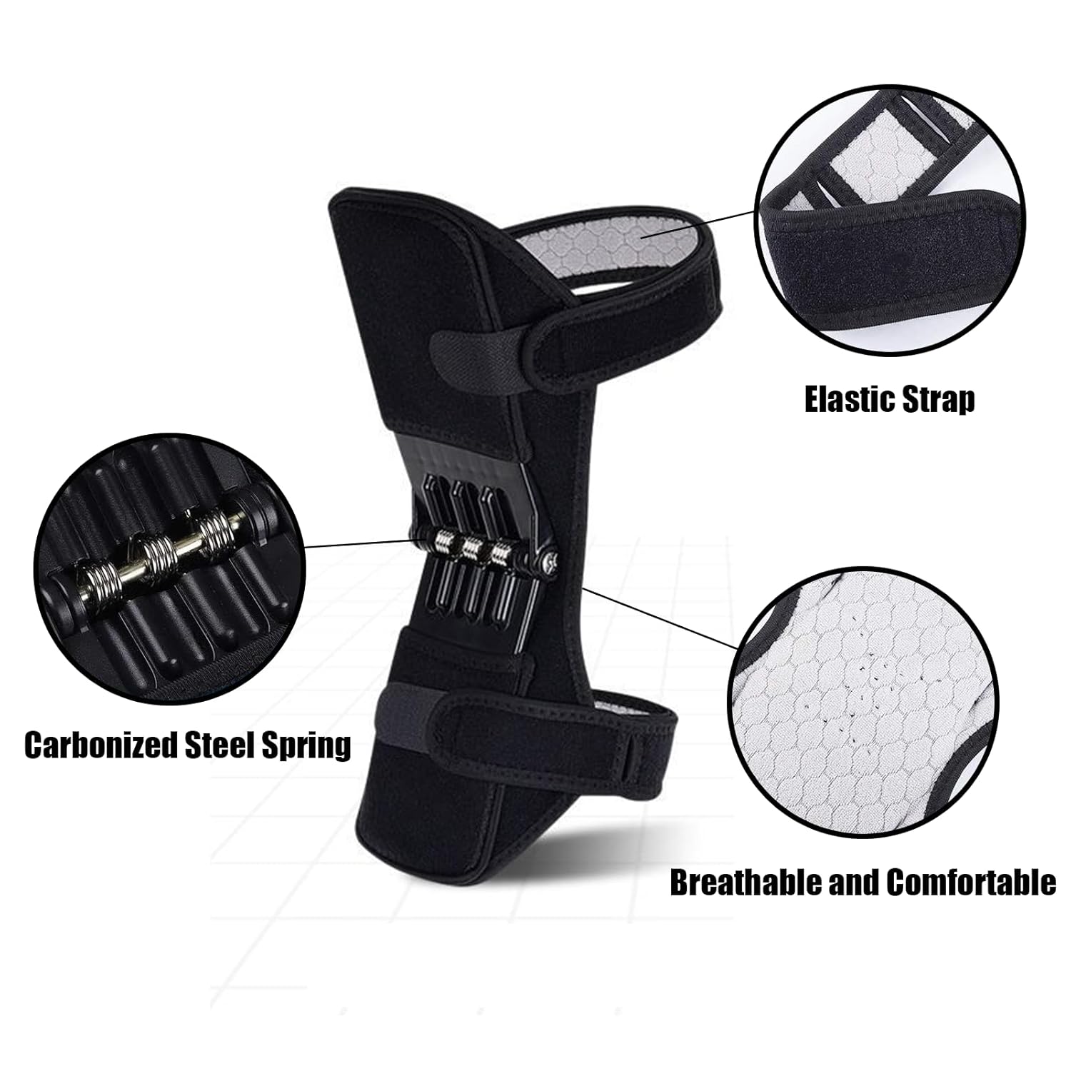 Power Knee Braces (2 Pack): 4-Spring Joint Support, Adjustable Stabilizer for Pain Relief, Sports & Daily Use V1107-POWER KNEE BRACES