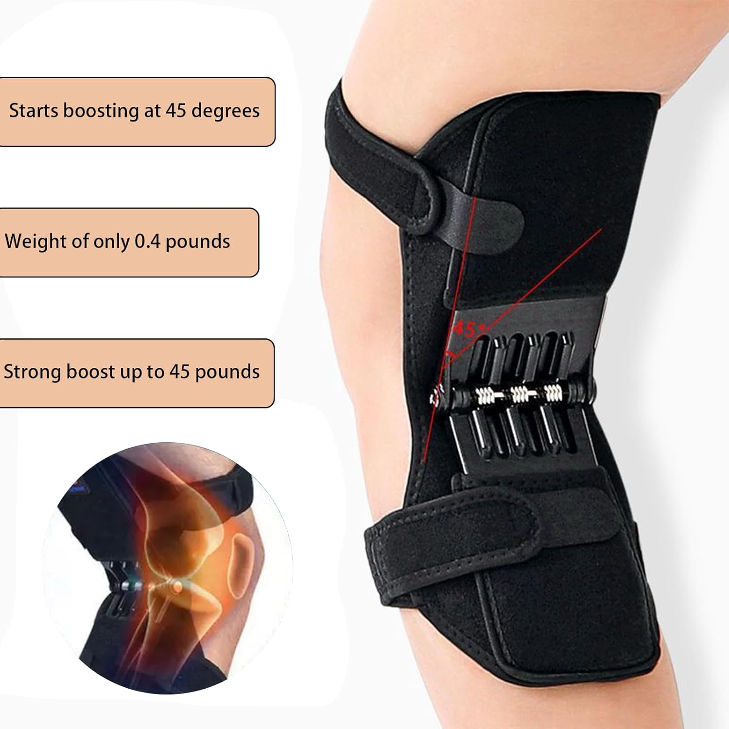 Power Knee Braces (2 Pack): 4-Spring Joint Support, Adjustable Stabilizer for Pain Relief, Sports & Daily Use V1107-POWER KNEE BRACES