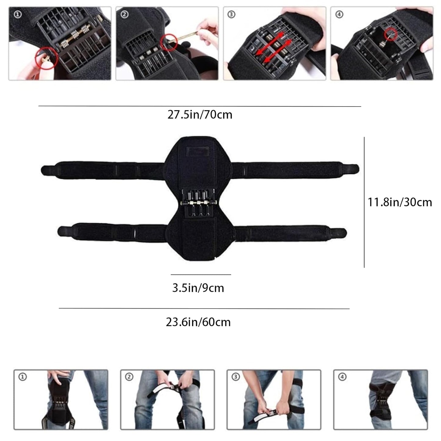 Power Knee Braces (2 Pack): 4-Spring Joint Support, Adjustable Stabilizer for Pain Relief, Sports & Daily Use V1107-POWER KNEE BRACES