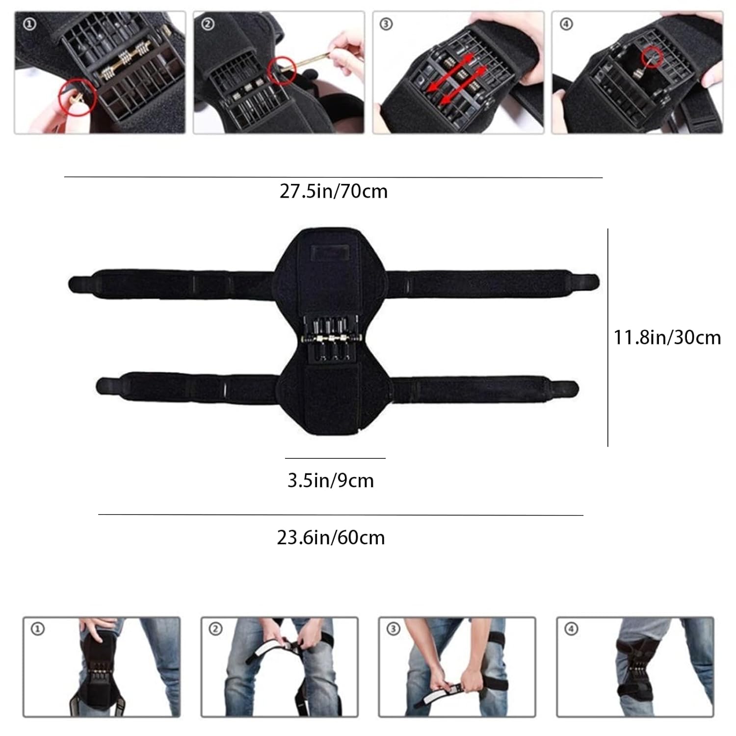 Power Knee Braces (2 Pack): 4-Spring Joint Support, Adjustable Stabilizer for Pain Relief, Sports & Daily Use V1107-POWER KNEE BRACES