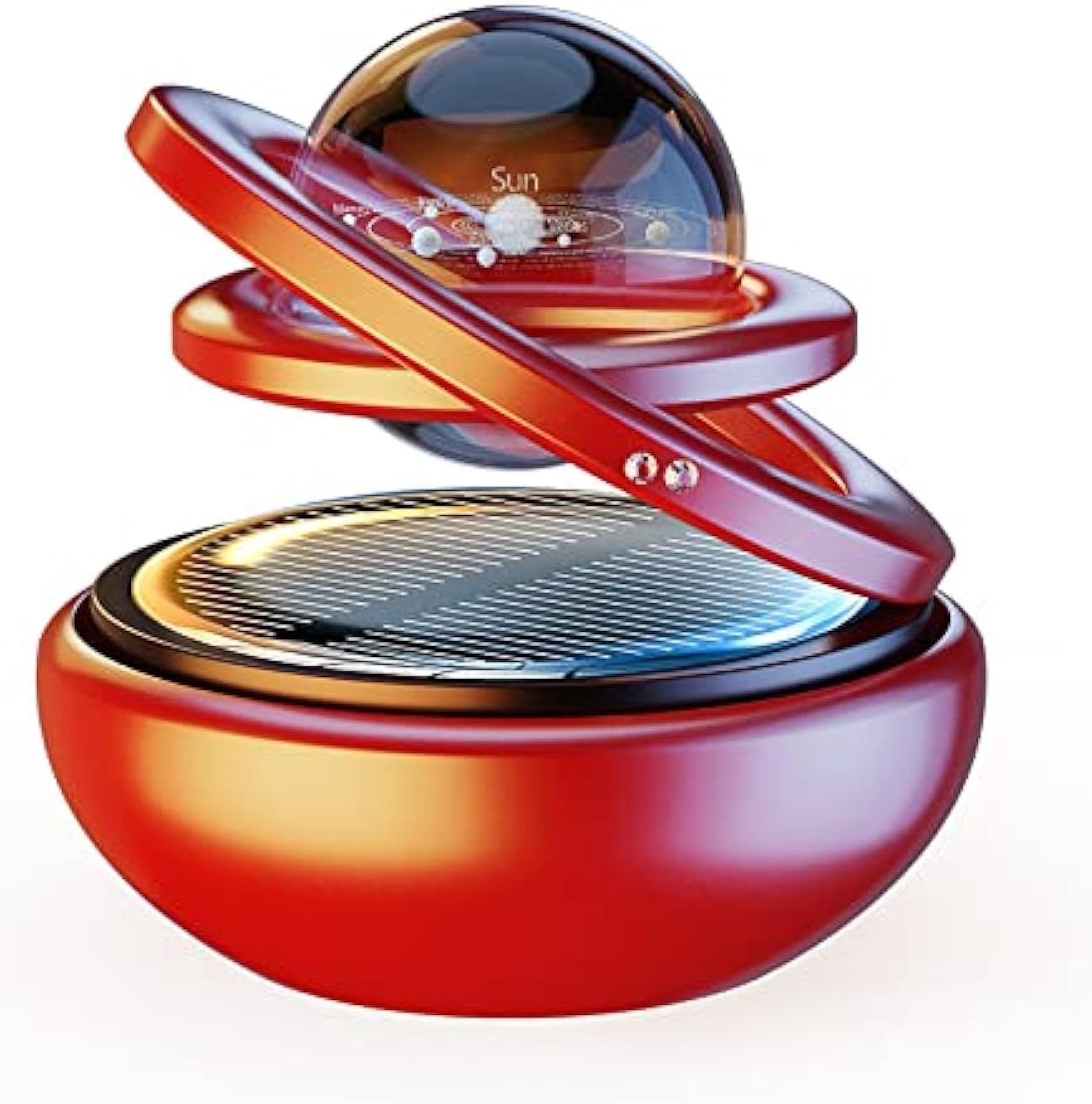 Red Solar-Powered Rotating Car Air Freshener: Space-Themed Dashboard Decor with Ocean Scent & 16 Cologne Pads V1107-RED SOLAR-POWERED ROTATING CAR AIR FRESHENER